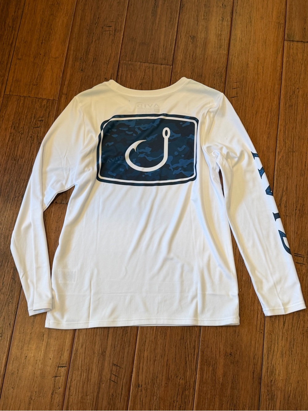 Avid White Long Sleeve Tee with Navy Hook Graphic